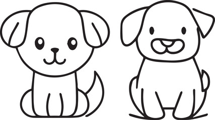 Obraz na płótnie Canvas Pair of 2 Cute Puppies line art vector