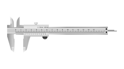 The realistic vernier caliper and scale. Measuring tool and equipment. Editable Illustration isolated on white background.Vector