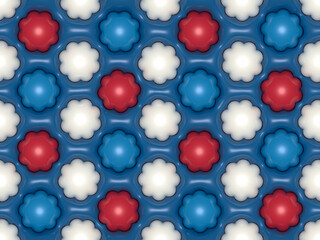 3Dのぷっくりした青と赤のもこもこパターン