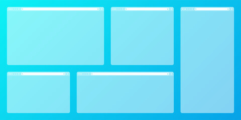 Obraz premium Blank transparent web browser window with toolbar and search field on colorful background. Modern website, internet page. Browser mockup for computer, tablet and smartphone. Vector illustration