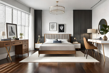 Fototapeta premium The interior design of a bedroom that's inspired by the latest fashion trends | Generative AI