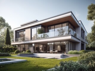 Moderne teure Villa mit schöner Architektur, KI generiert