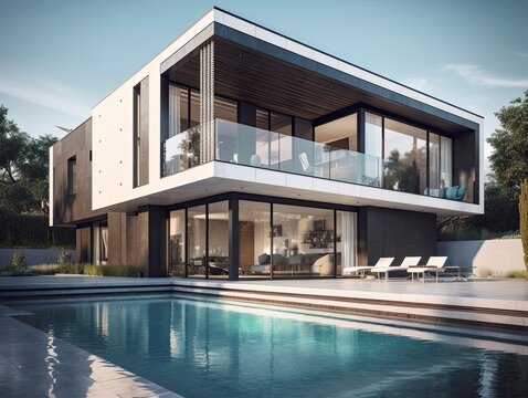 Moderne teure Villa mit schöner Architektur, KI generiert