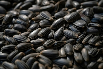 Black sunflower seeds. For texture or background. Generative AI 