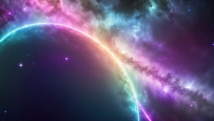 Fototapeta na wymiar A Captivating Image Of A Planet With A Bright Rainbow Glow AI Generative