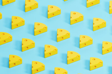 Yellow cheese slices over blue background