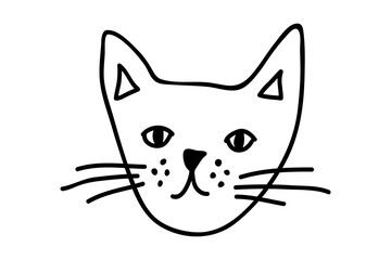 Hand drawn cat muzzle clipart. Cute pet face doodle
