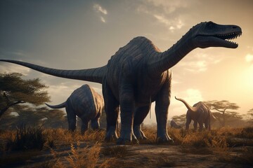 Fototapeta na wymiar 3D rendering of Argentinosaurus dinosaurs. Generative AI