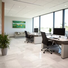 office interior with desk- generative ai