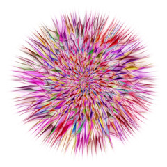 vivid colourful concentric design in glowing sparkler firework on a plain white background
