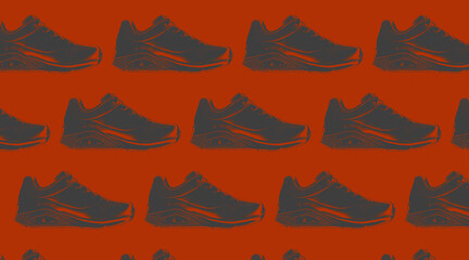 Art print with sports shoes on a plain background