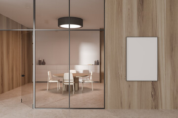 Light wooden office meeting room with poster