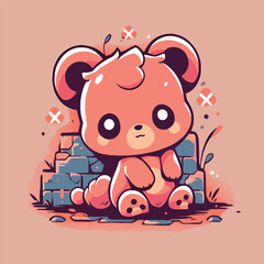 A cute bear with a pink background