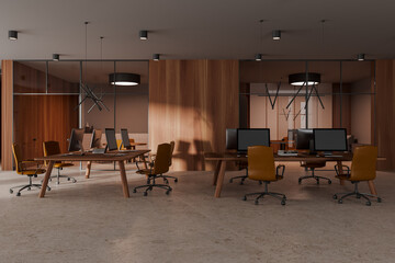 Dark wooden open space office interior
