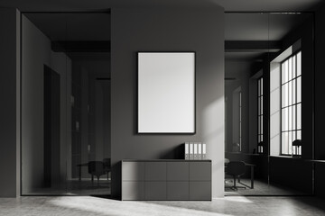 Gray office meeting room with poster