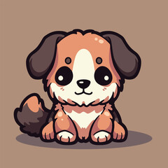 A cute dog with a brown background and a black and white face.