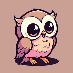 Owl with big eyes on a brown background