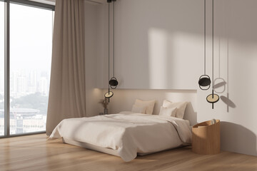 Minimalistic white master bedroom corner