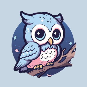 A blue owl sits on a branch.