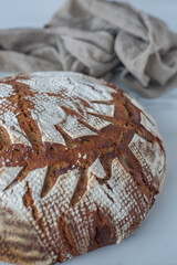 Home made whole grain bread on rustic wooden