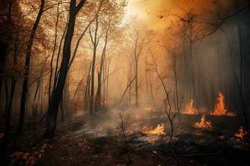 wildfire forest much smoke and fire, dramatic, climate disaster generative AI