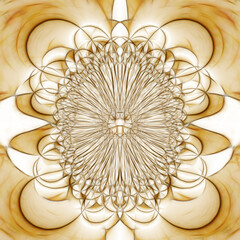 intricate brown yellow and gold coloured pattern and design on a white background