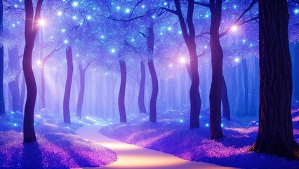 A Radiant Purple Forest With A Path Leading Through It AI Generative