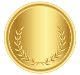 gold coin with gold laurel wreath on transparent background