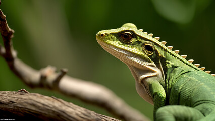Fototapeta premium closeup of a green lizard, generative AI