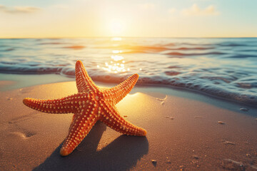 Naklejka na ściany i meble Starfish on the beach. Generative AI