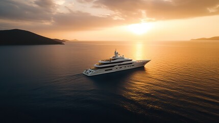Naklejka premium AI Generated. AI Generative. Photo Photography shot aerial from drone. Luxury big boat yacht. Cruise adventure vacation vibe. Can be used for promoting design agency. Graphic Art Illustration.