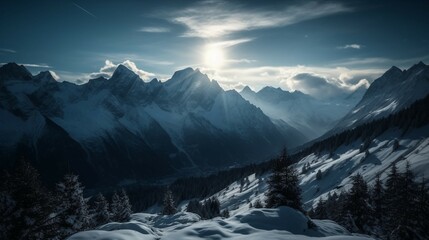 Holy sunlight of the majestic Swiss Alps. AI generative