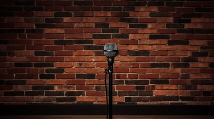 Live on Stage, Microphone and Brick Wall. Generative AI