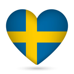 Sweden flag in heart shape. Vector illustration.