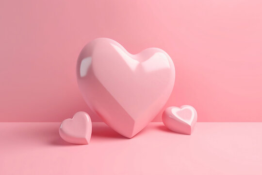 Simple 3D hearts on pink background. 