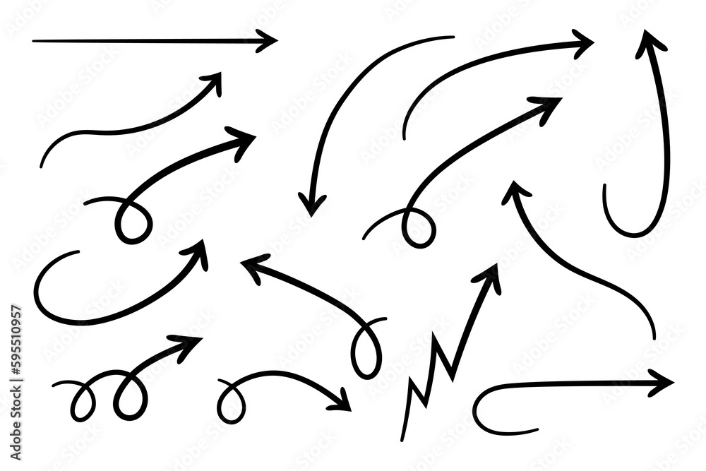 Wall mural curved arrows. set of vector hand drawn arrows. collection of pointers.