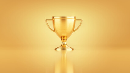 First place gold trophy cup on golden background