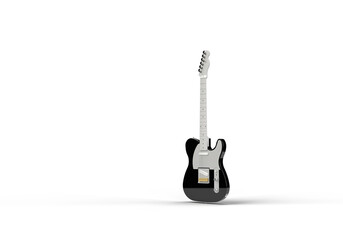 Black electric guitar close-up. 3d render on the theme of music, musical instruments, disco, audio. Modern minimal style, transparent background. - obrazy, fototapety, plakaty