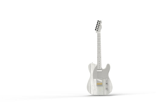 Gray electric guitar close-up. 3d render on the theme of music, musical instruments, disco, audio. Modern minimal style, transparent background.