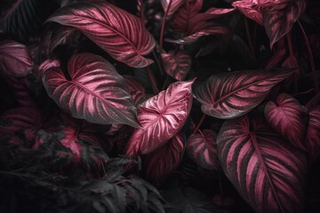 Pink jungle leaves for wallpaper. Tropical floral pattern illustration. Generative AI