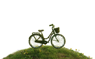 Fototapeta na wymiar bicyclce on grass field environment frieldly concept, 3d illustration rendering