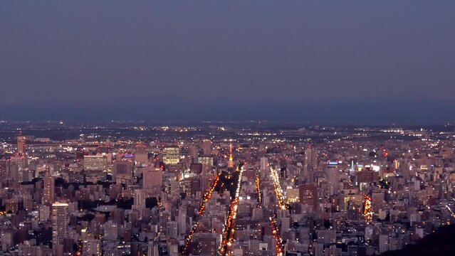 大倉山から見る札幌夜景　大通公園とさっぽろテレビ塔