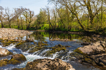 Naklejka na ściany i meble View of the Rawthey River in Sedbergh, North UK. Cumbria. UK.