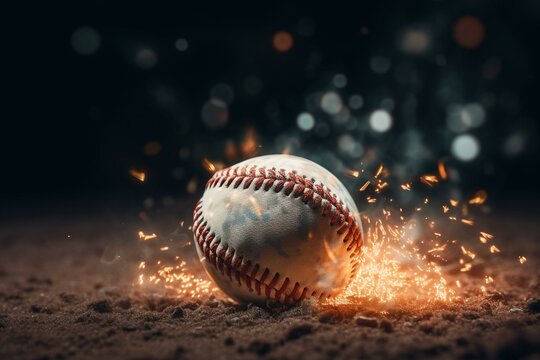 Fiery baseball with sparkling diamonds, rendered in 3D. Generative AI