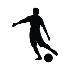 Fototapeta na wymiar Football player black silhouette dribbling the ball on the field