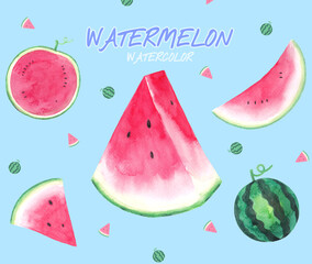 watermelon watercolor illustration, 수박 수채화 일러스트