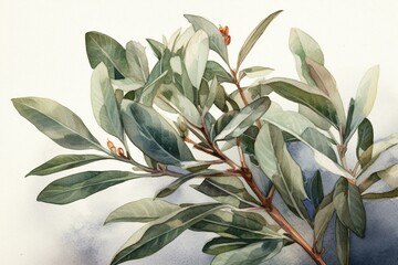 Watercolor illustration of Laurel herb. Generative AI