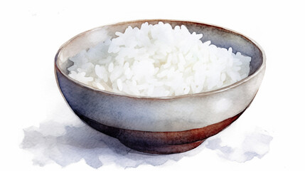 お茶碗に盛られたご飯の水彩イラスト　Generative AI