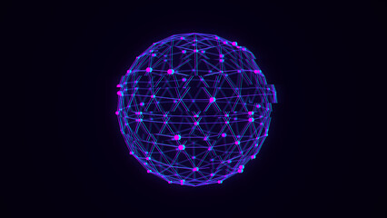 Futuristic sphere of particles and lines. Network connection big data. Abstract technology background. 3d rendering.