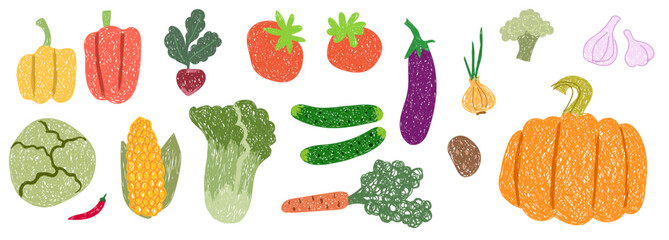 Children's drawing. Set with vegetables